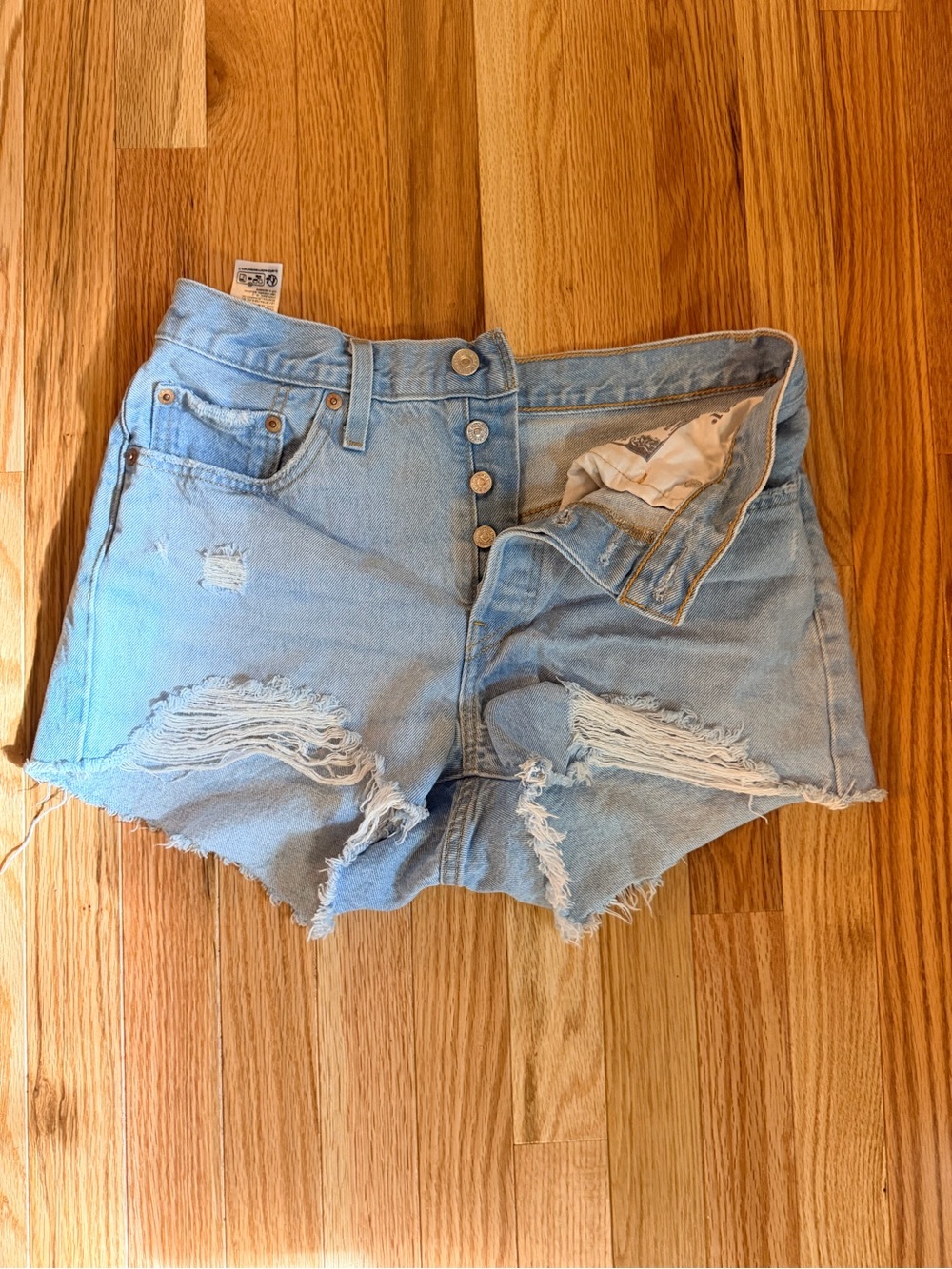 Light Blue Distressed Denim Shorts